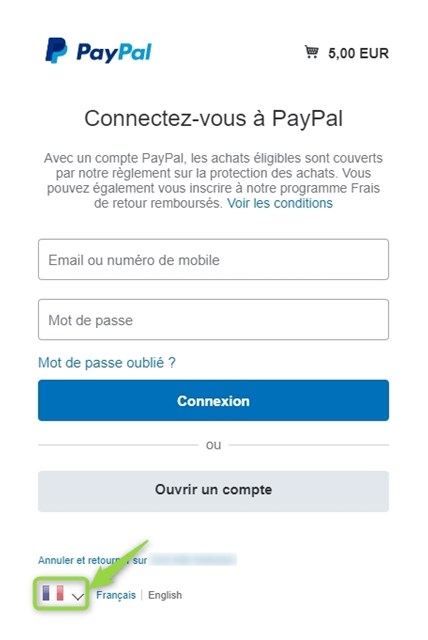 PayPal言語選択